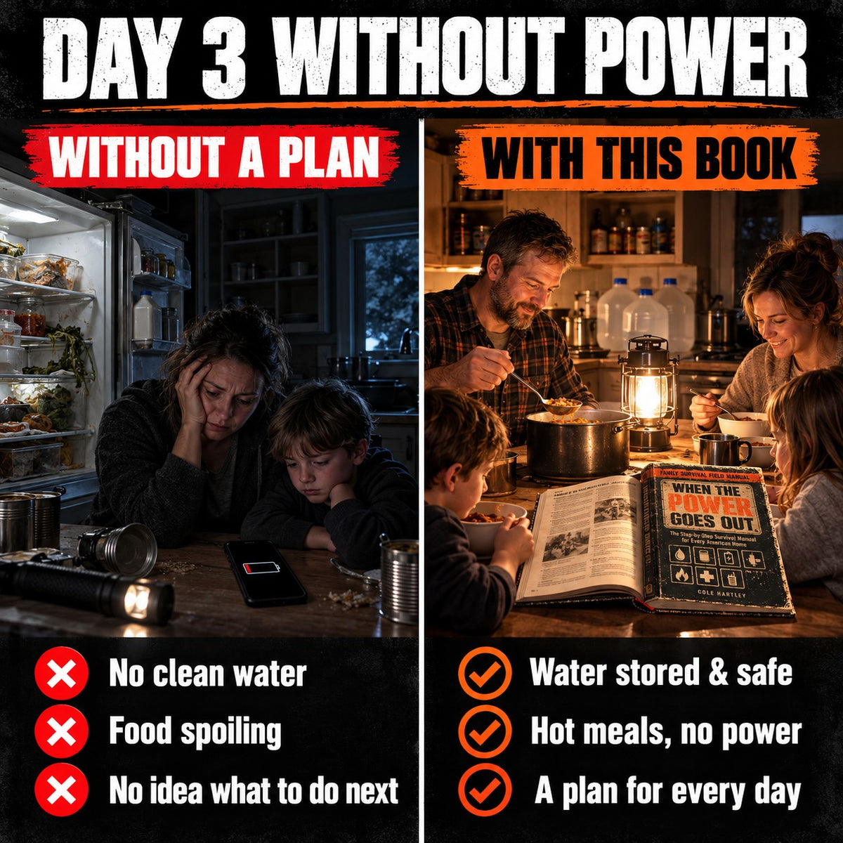 Day 3 without power: a family without a plan next to a family with this book